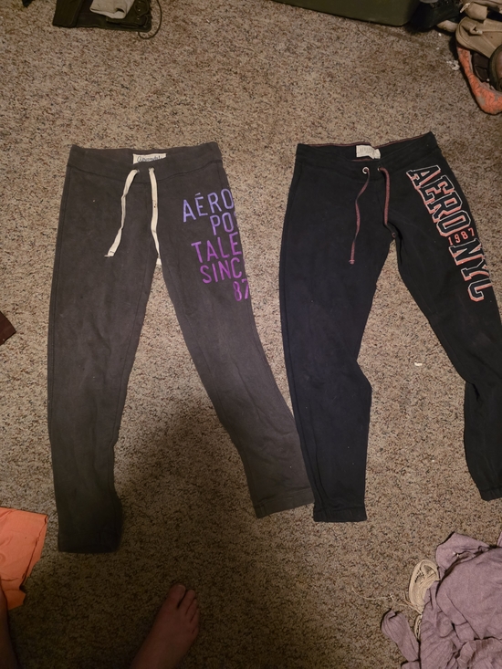 Aeropostale Pants - 2 Aeropostale Girls Black Jogger Pants with Purple and Coral Logo